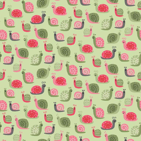 Makower Little Monsters 1401/G Snails Green