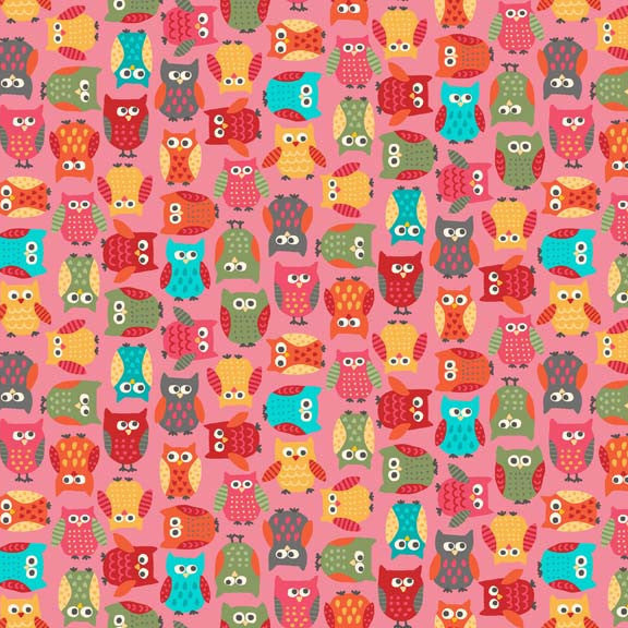 Makower Little Monsters 1410/P Owls Pink