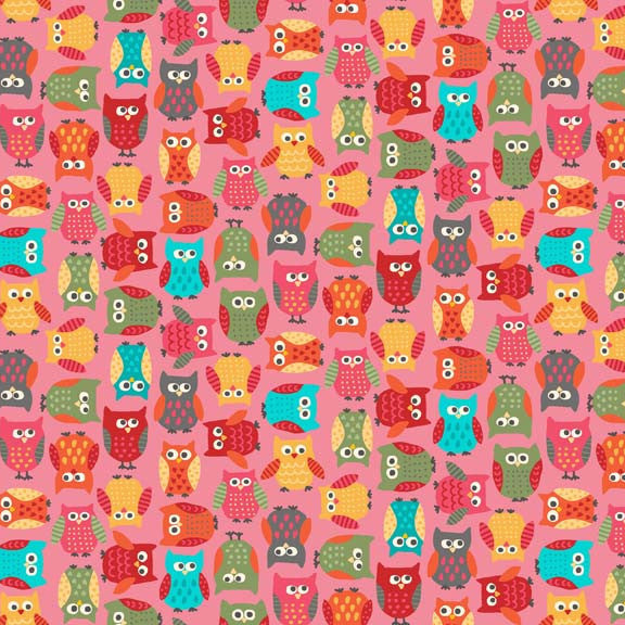 Makower Little Monsters 1410/P Owls Pink