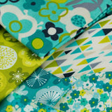 Makower Lime Twist 1413/T Large Floral Turquoise