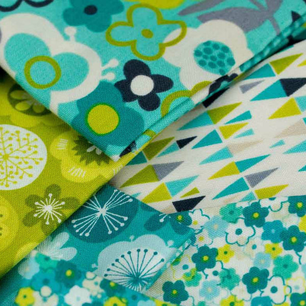 Makower Lime Twist 1413/T Large Floral Turquoise