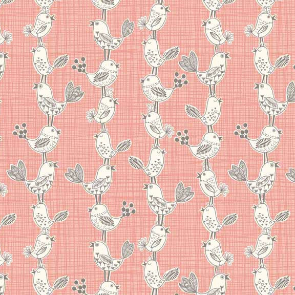 Makower Sophia 1544/P Bird Pink