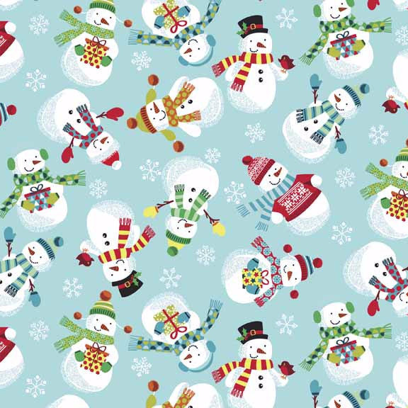 CHRISTMAS Makower 2016 Frosty 1584/B2 Snowmen Light Blue