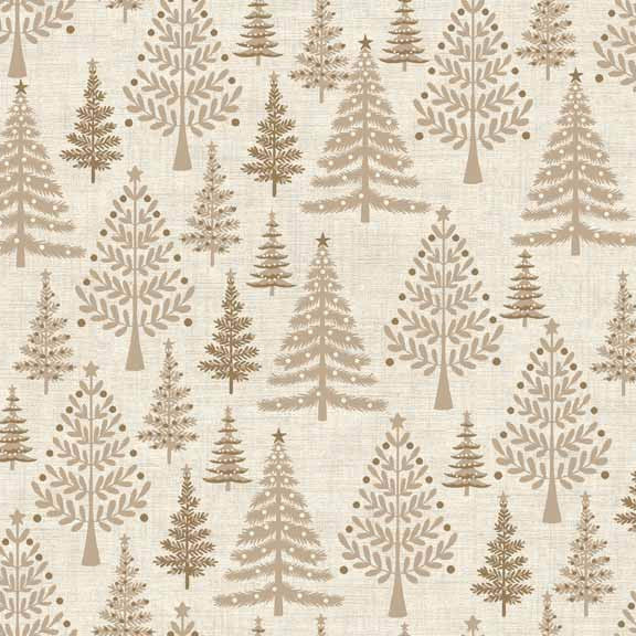 CHRISTMAS Makower Scandi 3 1592/Q Trees Sandy Hessian