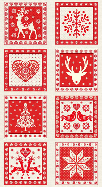 CHRISTMAS Makower 1815R 10" Squares Panel