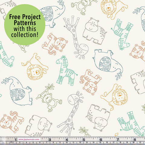 Makower Jungle Friends 2199/Q Outline Cream