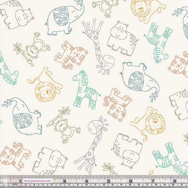 Makower Jungle Friends 2199/Q Outline Cream