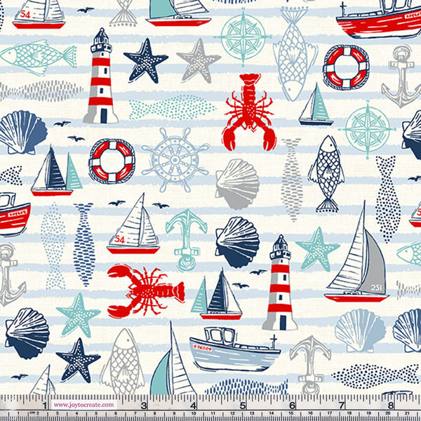 Makower Sail Away 2207/Q Icons Cream