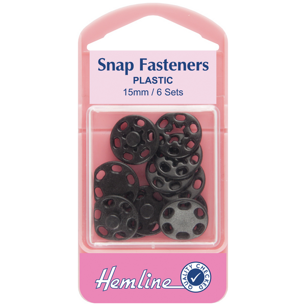 Hemline Plastic Snap Fasteners/Poppers White/Black 15mm H424/H424.B