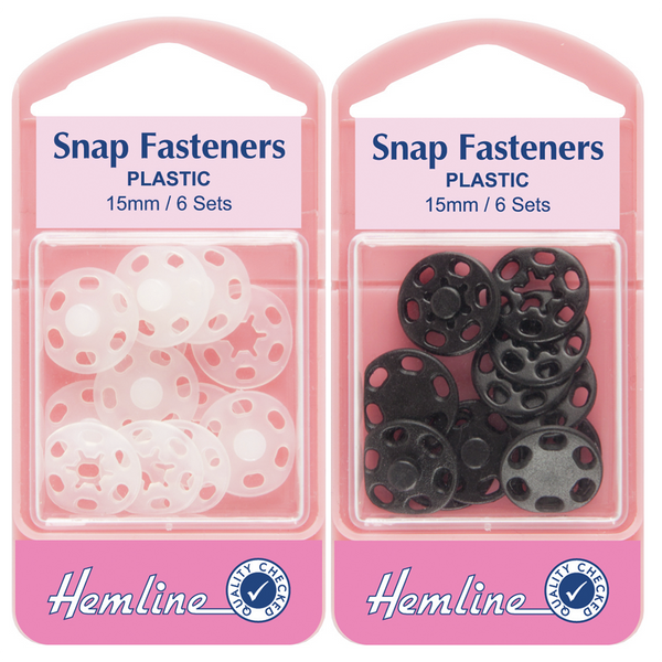 Hemline Plastic Snap Fasteners/Poppers White/Black 15mm H424/H424.B